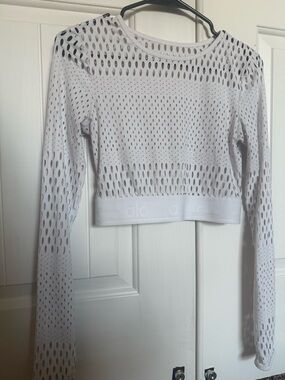 ALO Yoga White Perforated Long Sleeve Crop Top